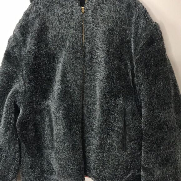 Golden Fleece reversible wool plaid and charcoal gray zip up hooded jacket - Picture 14 of 16